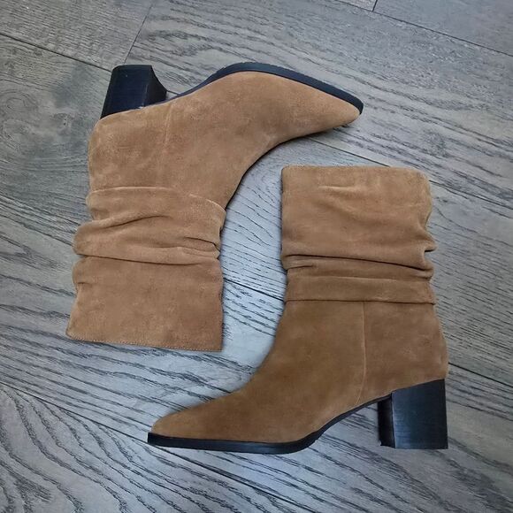 Blondo Tarrah Slouch Mid Calf Pointed Toe Suede Waterproof Boot in Chestnut - Picture 8 of 11